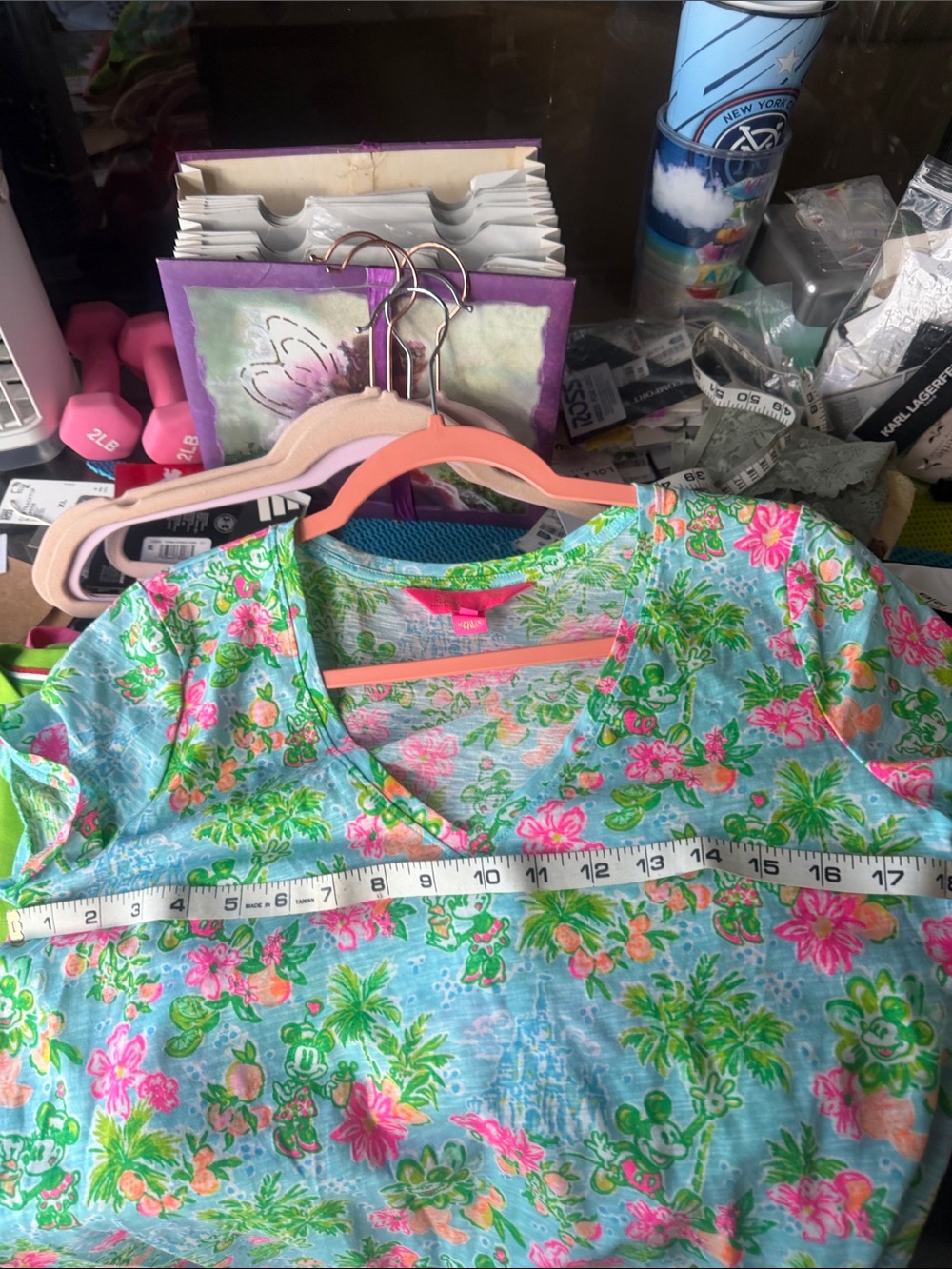 Lilly Pulitzer Light Blue V-Neck Tropical Floral Tee - Picture 4 of 5